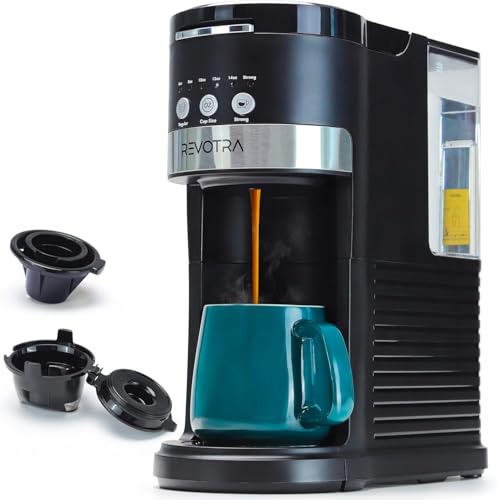 Image of REVOTRA Single Serve Coffee Maker for Pods & Ground Coffee, 6 to 14oz Brew Sizes, Strong Brew Option, Fast Brewing, Compact Design with Removable 40oz Reservoir, Travel Mug Friendly