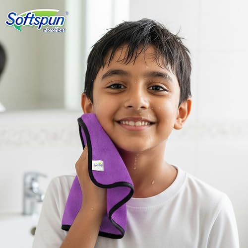 Image of SOFTSPUN Microfiber Baby Hand & Face Wipes 280 GSM 20x30 Cms, 4 Piece Towel Set, (Purple) Super Soft & Comfortable for Newborn Babies Quick Drying Ultra Absorbent in Small Size.