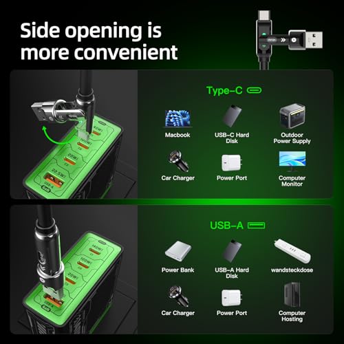 Image of MFish 4 in 1 Charging Cable, 240W Max Fast Charger Cord 10FT with Carrying Case, Silicone USB A /C to Lightning /C with Light, Multi Universal Cable for iPhone 17 /16 /MacBook /iPad /Laptop /Carplay, Black