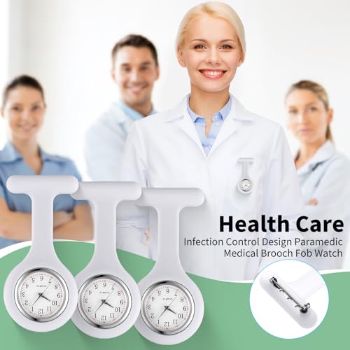 Image of Kenning 15 Pack Clip on Nurse Watches for Women Men, Silicone Lapel Pin Pocket Fob Stethoscope Watch with Second Hand for Employee Appreciation CNA Week Doctor Nurse Student Graduation Gift