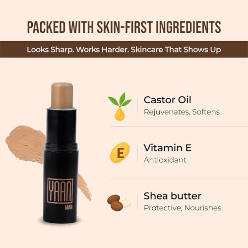 Image of Yaan Man Natural Concealer for Men (Medium Shade), 4.4g | Erase Dark Circles, Scars, Pigmentation| Perfection Stick For Perfect Skin, Medium Coverage | With Shea Butter and Vitamin E