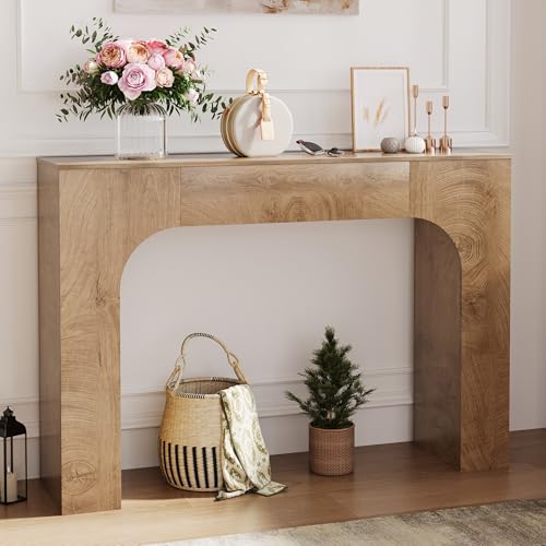 GarveeHome 47 Inch Farmhouse Console Table, Narrow Wood Entryway Table Behind Couch, Slim Rustic Hallway Furniture for Living Rooms, Foyers & Apartments, Deep Oak