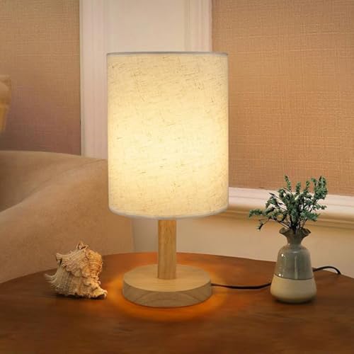 Wooden Table Lamp with Linen Fabric Shade -11.7 Inch- (Lamp Inclu...