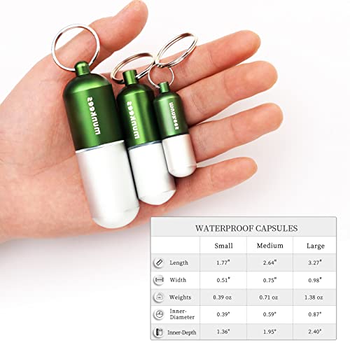 munkees Estojo portátil para comprimidos grande, impermeável, chaveiro EDC, frasco de comprimidos de