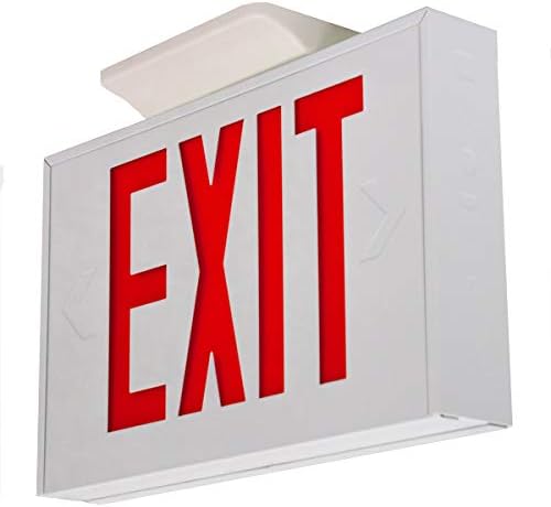 LFI Lights | Steel Red Exit Sign | White Housing | All LED | Hardwired with Battery Backup | Optional Double Face and Knock Out Arrows Included | UL Listed | EXST-R
