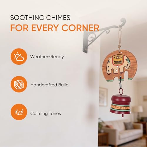 Image of Aakriti Art Creations Elephant Parade Wind Chime | Handmade Modern Art Wooden & Metal Wind Chime | Outdoor & Indoor Decorative Wind Chimes for Balcony, Garden, Living Room & Gifting