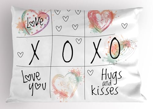 Ambesonne PIL_36428_36X20 Xo Pillow Sham, Love You Hugs Kisses Watercolor Splashes Heart Valentines Artwork cover