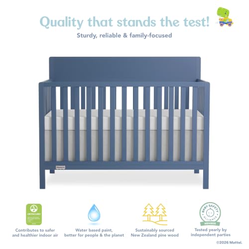 Image of Fisher-Price Meadowbrook 4-in-1 Convertible Full Size Baby Crib, Wooden Nursery Furniture, Converts to Toddler Bed with Guardrail, Daybed & Full-Size Bed, Greenguard Gold & BSA Certified, Blue