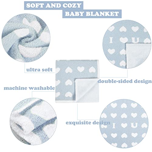 Image of BOBOYOYO Plush Baby Blankets for Newborn Girls Boys Heart Soft Fuzzy Warm Swaddle Receiving Blanket 30 x 30 Polyester Toddler Blanket for Crib Stroller Nursery Blue