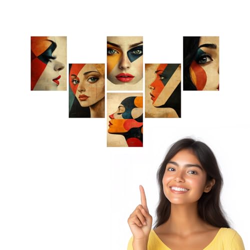 Image of SiddArtify Modern Abstract Woman Wall Art Prints Set - Geometric Face Poster Decor for Living Room Bedroom Office - Set of 2-4x6 Inch - Board (Pack of 6) - Sticker (Pack of 6)