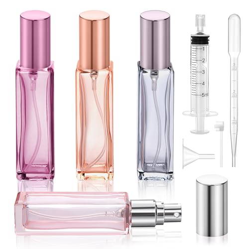 Niboken Atomizador de perfume recarregável de 20 ml, 4 peças, mini garrafa de perfume, portátil, frasco pulverizador, perfume a vácuo recarregável para aviação, viagens, festas