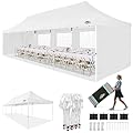 COBIZI 10x30 Pop up Canopy with 5 Removable Sidewalls & 4 Sandbags, Canopy Tent for Parties, Wedding, and Commercials, Waterproof and Instant Shelter UV50+ Ez Outdoor Canopy Tent with Roller Bag,White