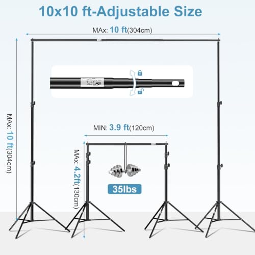 Image of EMART Background Support Kit, 10 x 10 ft Heavy Duty Adjustable Backdrop Stand System, Photo Video Studio Photography Muslin Background Stand with Carry Bag