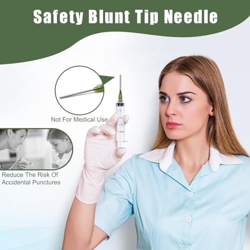 6 Stück WiederverWendbare Futterspritzen Set, Labor Industrie Flüssigkeit Messungen Spritze, 20ML Spritze mit 14G 1 Inch Stumpfer Nadel, Steriles Plastik mit Kapuzenspritze für Futter Messen