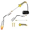 Propane Torch Weed Burner Heavy Duty - 340,000 BTU Weed Torch with 2 Extension Modes, Piezo Trigger(Self Igniting)&12.5ft Hose, Multi-fuel Compatible(1lb-100lb) for Weeds, Ice Melting, Roofing, Yellow