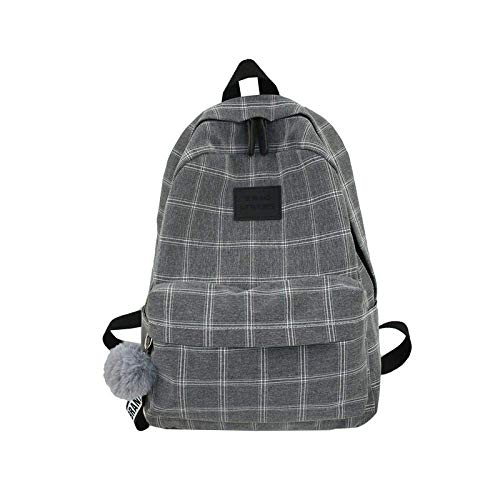Rucksack Baumwolle Damen Rucksack Female Plaid Schultasche for Teenager Travel Rucksäcke Haarknäuel Buch 14inches Schwarz 8bayfa