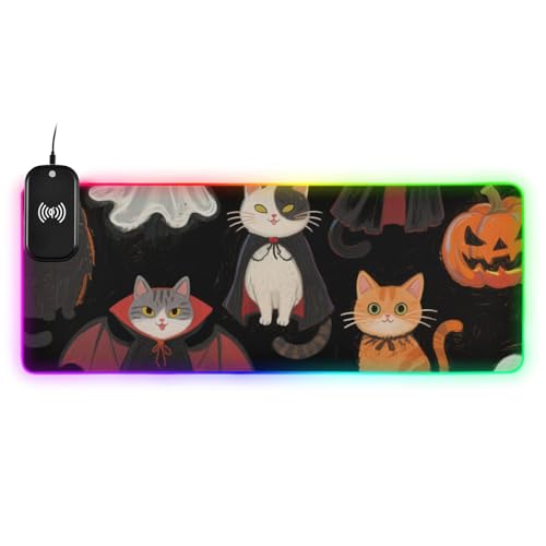 Tapis de souris lumineux de 90 cm pour bureau gamer au décor d'Halloween noir