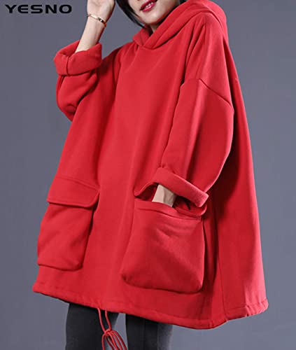 Yesno Casual Loose Fleece Hoodies For Women Oversized Hooded Sweatshirt Drawstring With Large Pockets Xl Wzf Red #TOP5