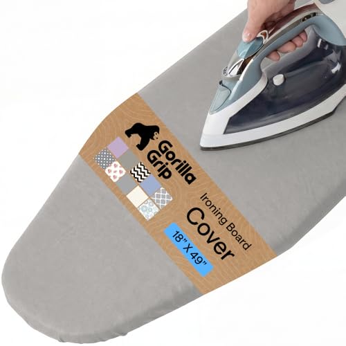 Image of GORILLA GRIP The Original Ironing Board Cover and Pad, Silicone Coating, 400F Scorch Resistant Thick Padding, Heavy Duty Iron Covers Standard Boards, Hook and Loop Fastener Strap, Silver 18x49