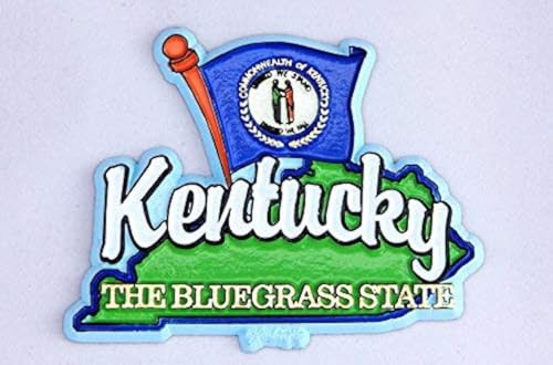Imán decorativo de souvenir mapa y bandera de Kentucky miniatura 1