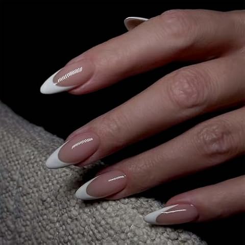 30Pcs Nude French Tip Almond Nails Cover