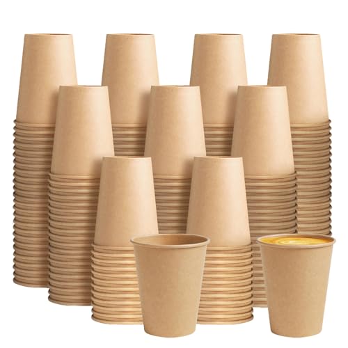 BYSNOW 200 Pack 10 oz Kraft Paper Cups Disposable Paper Coffee Cups Brown Unbleached Drinking Cups for Hot/Cold Beverage Home Party Cafes Office Bistros Businesses