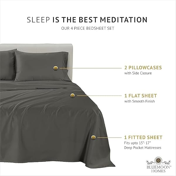 Queen Sheets Set - 100% Egyptian Cotton 1000 Series Charcoal Grey Sheet by Bluemoon Homes - Used condition - Image 4