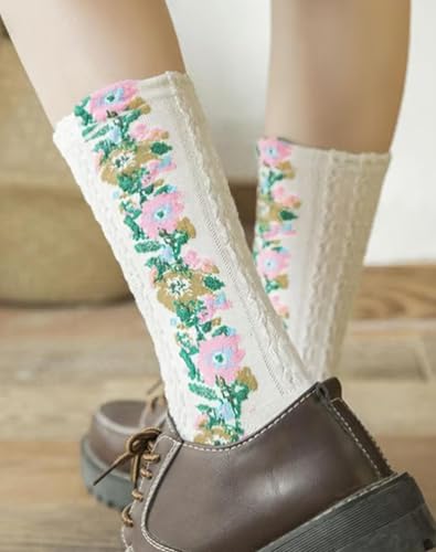 Saturation Floral Socks, Vintage Embroidered Floral Socks, Embroidered floral Crew socks, Cute and Comfortable3