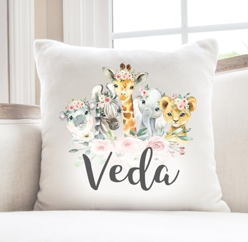 Safari Animals Baby Girl Custom Nursery Decorative Pillow