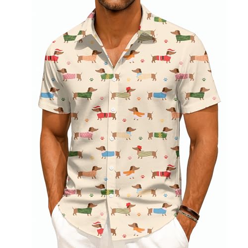 Dachshund Hawaiian Shirt for Men, Beach Luau Outfit, Gift for Dog Lover Man