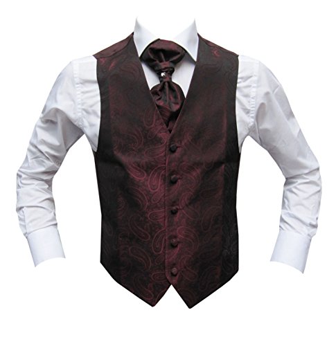 MMUGA Hochzeitwesten Set mit Plastron Pflaume 54