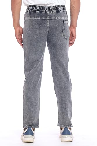 Image of Men's Denim Joggers, Regular Fit, Mid Rise, Stretchable Cotton Blend, Drawstring Waist, Soft Fabric, Multiple Pockets, Tapered Leg Casual Pants
