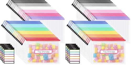 Image of Sooez 72 Pack Mesh Zipper Pouch with Sticky Labels, A4 Mesh Bags Organizer