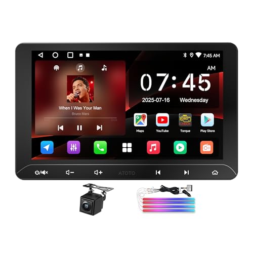 ATOTO CI-FLT01 Éclairage Intérieur de Voiture, pour A5LG211T-S01, Autoradio 2 Din Android 2G+32G, 10 Pouces Écran Tactile GPS Auto, Partage de Connexion Via WiFi/BT/USB, Android Auto &CarPlay sans Fil