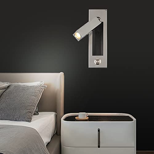 Naścienna lampa LED do czytania z regulowanym ramieniem obrotowym i ładowaniem USB, 3 W 3000 K ciepłe białe światło, kąt świecenia 30° do sypialni lub hotelu