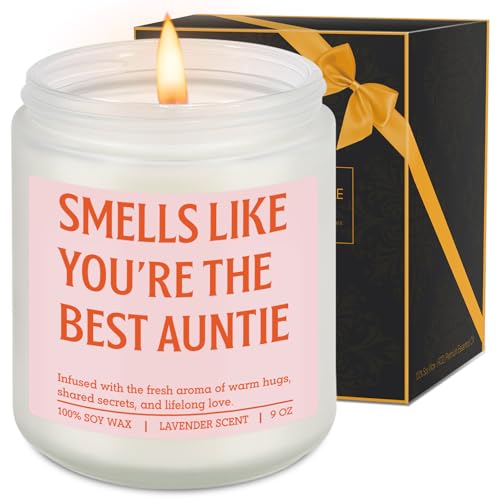 LEADO Scented Candle Aunt Gifts for Women - Mothers Day Birthday Gifts for Aunt Best Auntie - Funny Appreciation Present for Auntie from Niece Nephew - Pregnancy Announcement Ideas for New Aunty