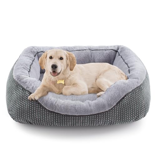 INVENHO Medium Dog Beds for Medium Dogs Washable, Rectangle Dog Bed Medium Size Dog, Orthopedic Dog Bed, Warming Soft Calming Sleeping Puppy Bed Durable Pet Bed with Anti-Slip Bottom M(30″x24″x9″)