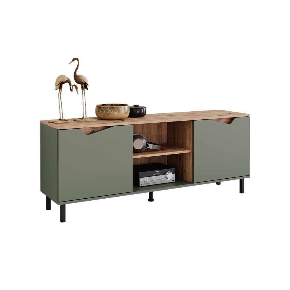 Vicco Lowboard Marelle, Grün/Artisan, 150 x 60 cm mit 2 Türen, zur Verwendung als TV-Board oder Medienmöbel geeignet