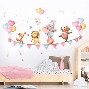 Jungle Animals Party Wall Decals Elephant Lion Fox Bear Wall Stickers Peel and Stick Wall Art for Kids Girls Bedroom Living Room Nursery Playroom Classroom Wall Decor