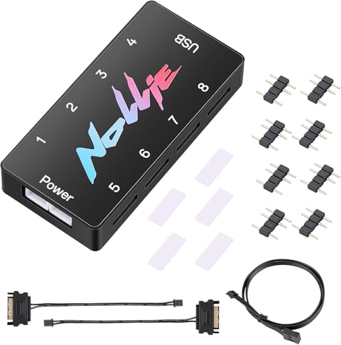 Aukuoy 8-Port Signal RGB Controller SATA-gespeister ARGB-Controller PC-Beleuchtungs-Hub 5V 3PIN ARGB-Splitter unterstützt SignalRGB OpenRGB