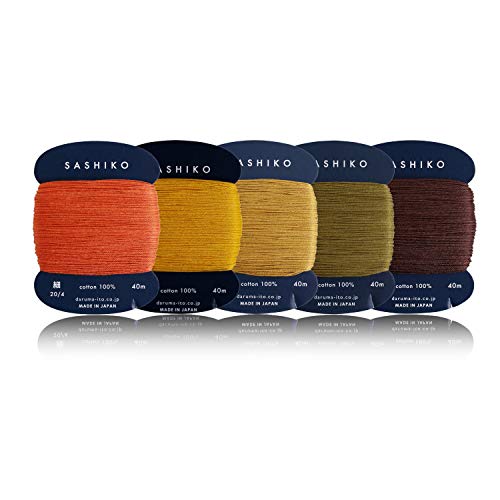 ダルマ 刺し子糸 綿100% カードタイプ (40m)×5色 刺し子マニュアル付き 裁縫&刺繍 バリューセット (紅葉)