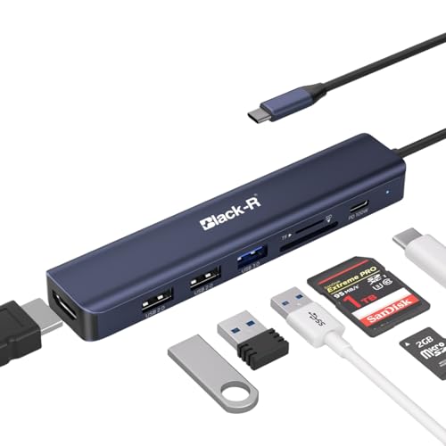 Image of Black-R USB C Docking Station (7-in-1), 100W Power Delivery, 4K HDMI, USB 3.0, 2*USB 2.0 Ports, SD /Micro SD Card Slot Adapter for Laptops /Tablets with Type-C Port