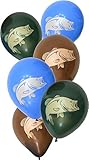 Havercamp 6 Count Gone Fishin' Party Balloons 12' | Latex 3 colors, 6-Pack | Largemouth Bass on Both...