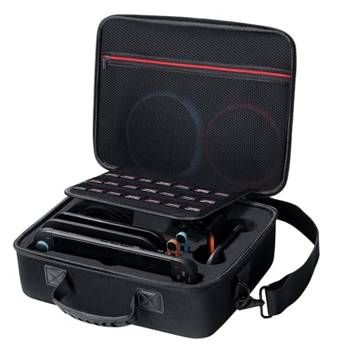 TiMOVO Funda de Transporte Todo en Uno para Nintendo Switch 2(2025), Estuche Portátil de Viaje para Consola Switch 2/Base/Mando Pro/Adaptador de CA / 21 Juegos de Cartas/Otros Accesorios,Negro