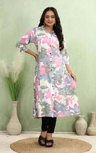 Image of KESUDI A Line Dresses for Women Western Rayon Floral One Piece Dress for Women | Stylish Flared Roll Tab Sleeve | Knee Length Midi Maxi Dress | Wear as Beach, Party