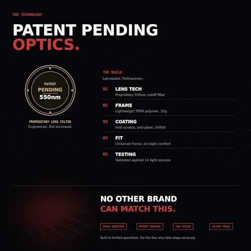 Image of Premium Red Tinted 100% Blue - Green Light Blocking Glasses 550nm Cutoff | Circadian Rhythm Sleep Glasses for Night | Melatonin Support & Deep Sleep | Biohacker Eyewear | Lab-Grade Optical Filter