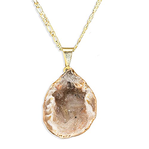 Natureâ€™s Decorations Agate Half Geode Pendant - Gold Trim Natural Gemstone Pendant for Women for Gifting, Daily Wear & Display Piece - Handmade Stone Jewelry for Women (Without Chain)