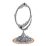 FRCOLOR Desktop Make-Up Spiegel Antike Vintage Tischplatte Kosmetikspiegel im Europäischen Stil Doppelseitig Drehbarer Dekorativer Spiegel für Schlafzimmer Schminktisch (Silber)