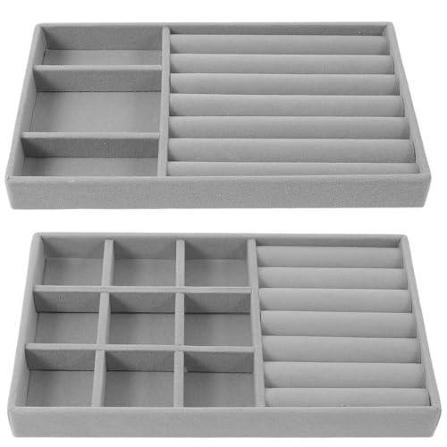 LOLIPPYY Organizer Vassoio Porta Anelli e Orecchini in Floccato, Resistente per Gioielli da Uomo e Donna, Scomparti per Collane e Accessori, per Cassetti e Cassettiera, Set 2 Pezzi