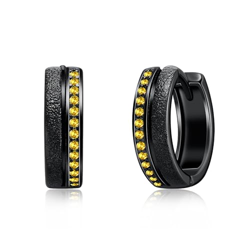 Black Hoop Earrings for Men Women 925 Sterling Silver 15mm Huggie Earrings Birthday Gifts for Dad Husband